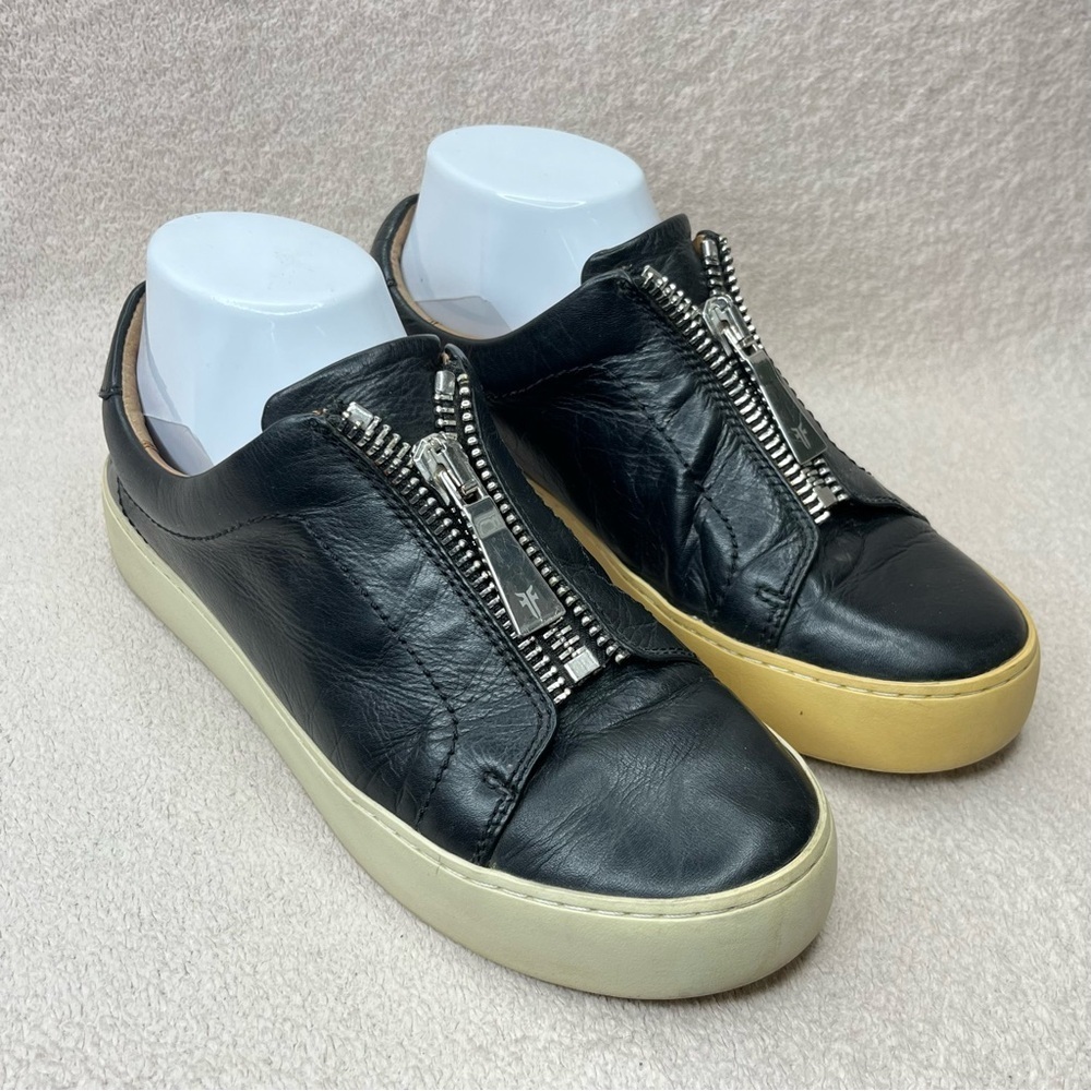 Frye Leather Zipper Lena Sneakers-Black-Women’s 7-Preppy-Casual-Classic-Designer